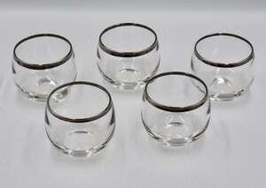 Dorothy Thorpe Silver Band Roly Poly Glasses Mid Century Modern Barware 5pc